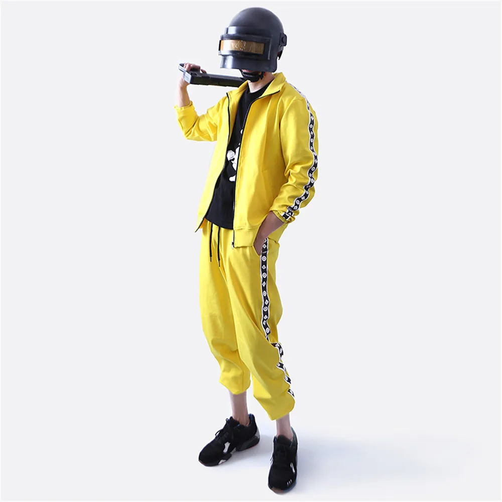 

PUBG Game Playerunknown's Battlegrounds Cosplay Costume Small yellow chicken eat yellow clothes group sports Top + pants suit