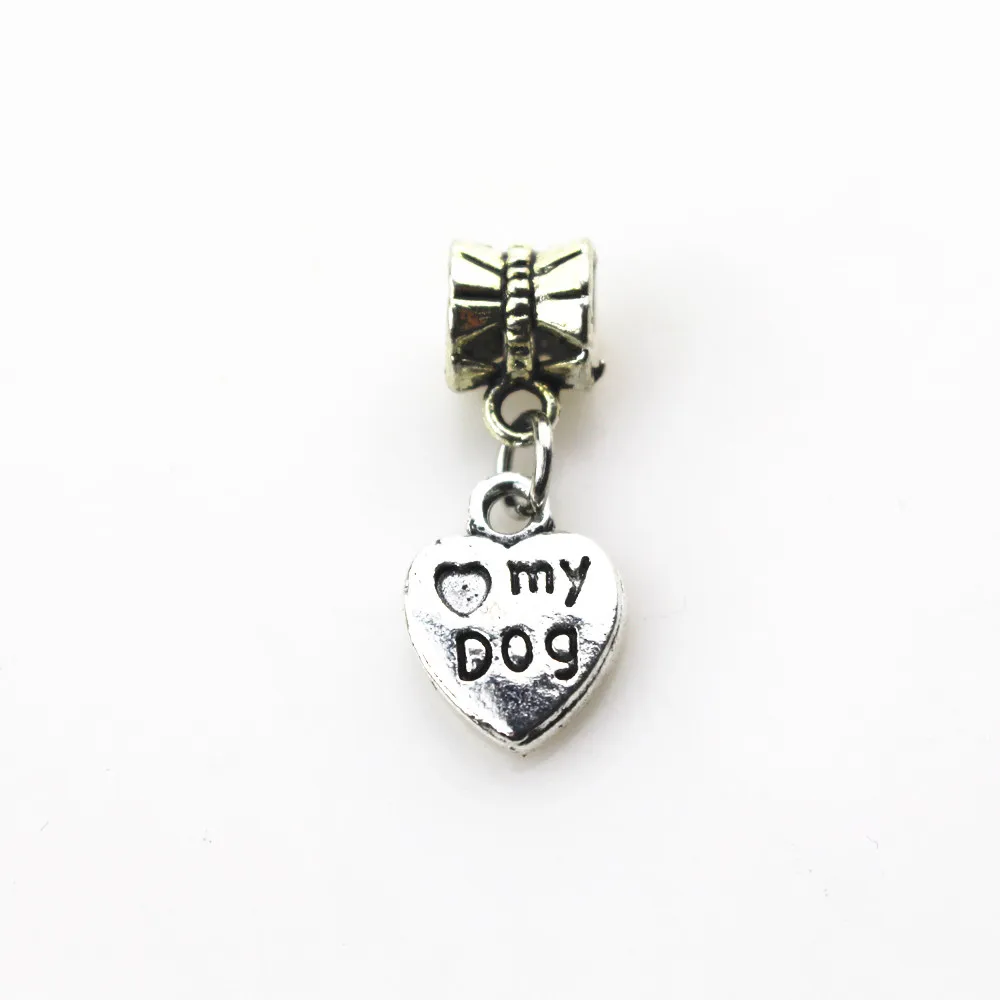 

50pcs/lot Heart love my dog Charms Dangle Hanging Charms big hole Beads European pendant fit charms bracelet DIY jewelry