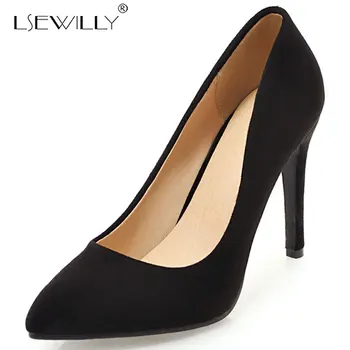 

Lsewilly Women High Heels Flock Pointed toe Thin Heel High Heels Pumps Shoes Slip On Stiletto Heels Shoes Big Size 34-43 E957