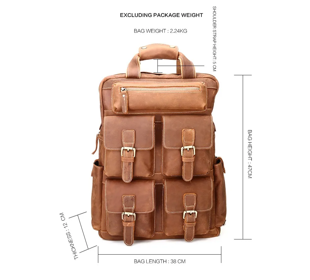 Mens Leather Backpack Laptop with Front Pockets - Woosir