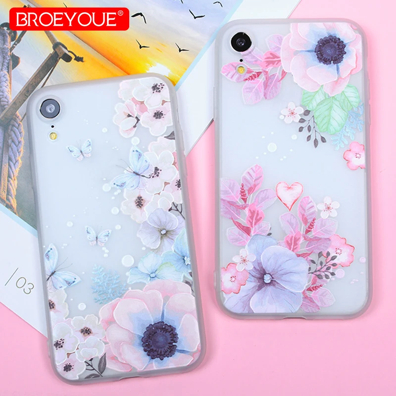 

3D Relief Phone Case For iPhone 7 8 Plus XR XS Max 6 6S Plus 5 5S SE X Transparent Soft TPU Silicone Cases Colorful Flower Cover