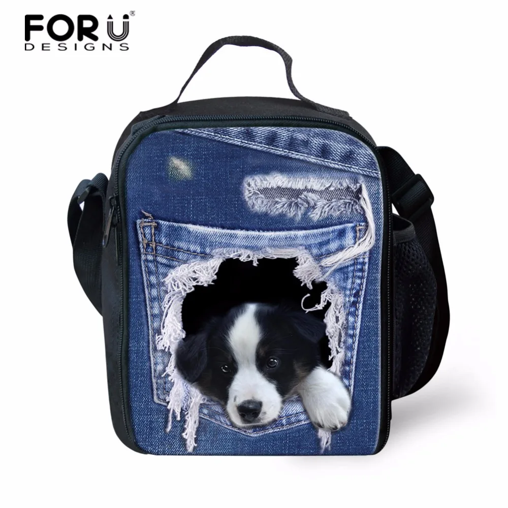 

FORUDESIGNS Portable Lunch Bags Insulated Denim Dog Thermal Cooler Lunch Box Tote Storage Bag Picnic Container Food Picnic Bag