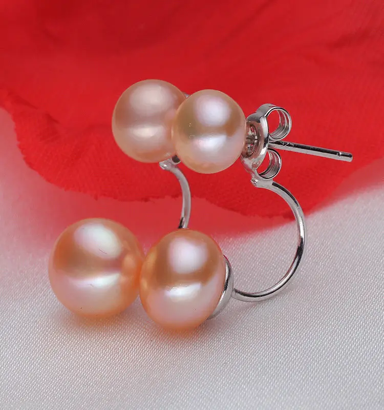 

Free Shipping >> New Fashion Women's Earrings Silver Double Pink Freshwater Pearl