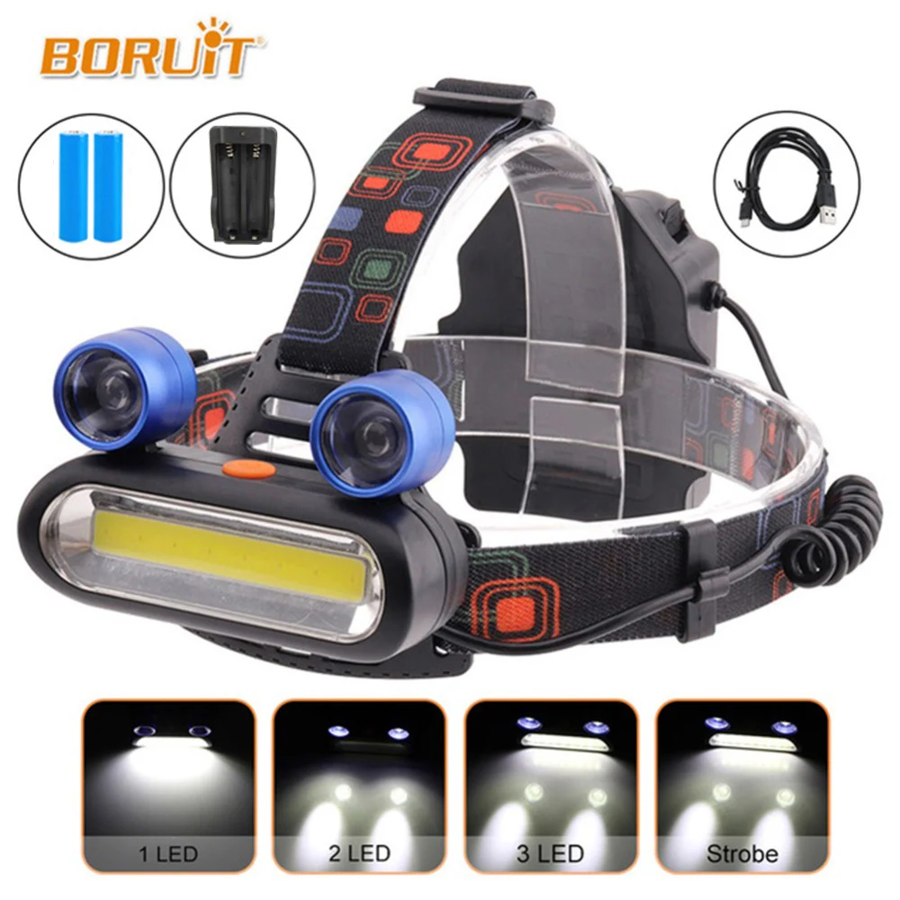 Boruit RJ 168 COB светодиодный налобный фонарь 4 режима водонепроницаемая фара USB