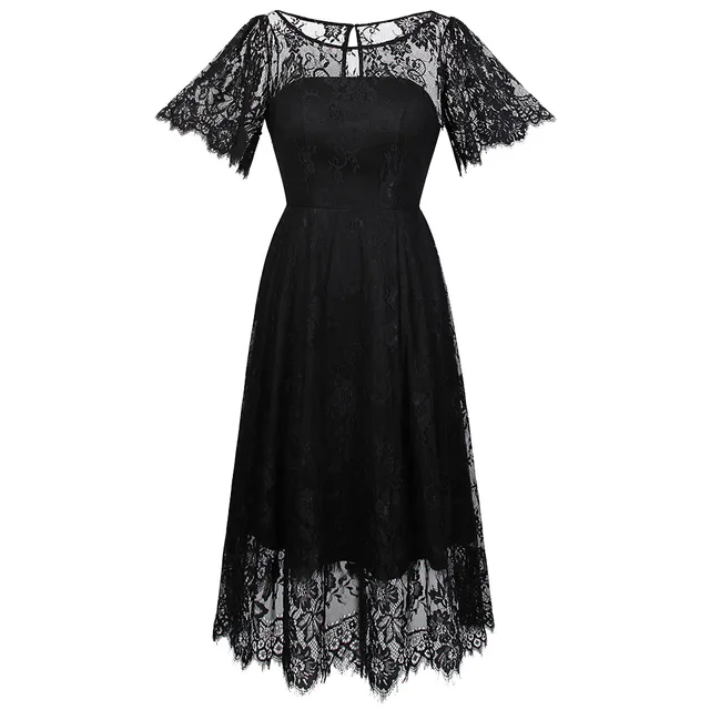 Angel fashions New Flare Sleeve Lace Little Black Dress See Through ...