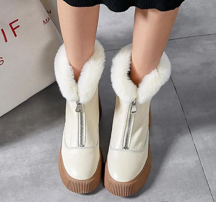 

Autumn and winter new leather casual warm front zipper Martin boots
