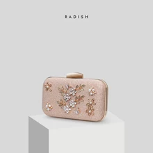 RADISH Crystal & Beaded Patchwork Ladies Temperament Hand Bags Wedding Dress Party Dinner Clutches Bag evening bags pearls blue beaded bride dinner bag ladies temperament chains shoulders lady female handbag great quality