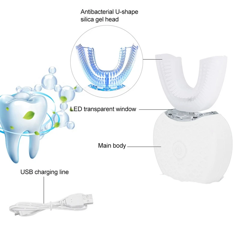 Электрическая массажная зубная щетка SANQ u-типа с зарядкой от Usb, инструмент для отбеливания зубов, может быть 360 градусов, для чистки полости рта