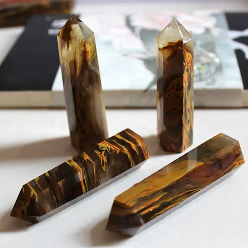 Natural Crystal Striped Tiger Skin Hexagonal Prism 6-9CM Crystal Stone And Minerals FishTank Stone Healing Hexagonal Gemstone