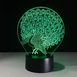 3D лампа-Павлин Украшение дома атмосферная лава лампа 7 цветов Изменение светодиодный ночник-иллюзия Peafowl великолепный хвост Дети подарок