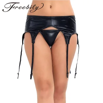 

Women Wetlook Patent Leather Garter Panty Plastic/ Metal Clip Sock Garter Belt Holder Fastener Comfortable Suspender