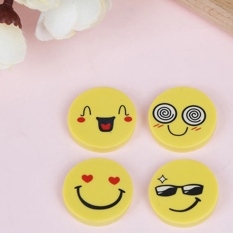 4 Pcs/lot Smile Face Erasers Rubber Funny Cute Stationery Novelty Eraser Office Accessories School Supplies