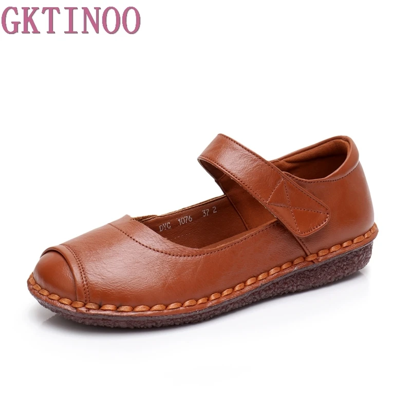 

GKTINOO Spring Shoes Flats Ankle Strap Loafers Genuine Leather Ballet Shoes Fashion Casual Ladies Shoes Footwear Soft Women Shoe