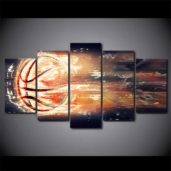 

5 Panel Abstract Fire Basketball Canvas HD Printed Poster Frame Painting Modular Living Room Wall Art Picture Scandinavian Decor