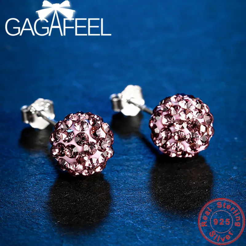 

GAGAFEEL White Purple Color Round Ball Stud Earrings for Women Girls' 925 Sterling Silver Earring Rhinestone Jewelry Wholesale