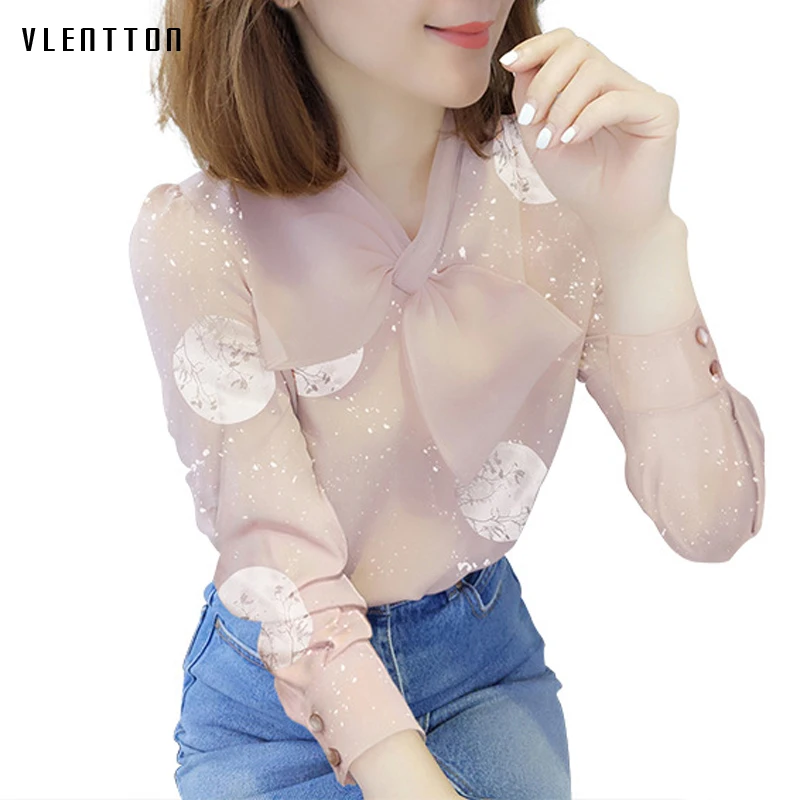 

2019 New Fashion Elegant Women's Blouses V-Neck Bow Polka Dot Blouse Spring summer Casual Plus Size chiffon Blouse Women
