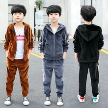 

Baby Boy Clothing Set Pleuche Kids Toddler Clothes solid Hooded Suit For Boy Infant set Long Sleeve 3 4 8 9 10 12 Years Spring
