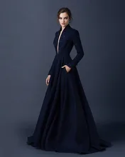 New gothic elegance sexy  female long-sleeved dress evening dress in the dark blue and long sleeve beaded DF4569 dubai robes