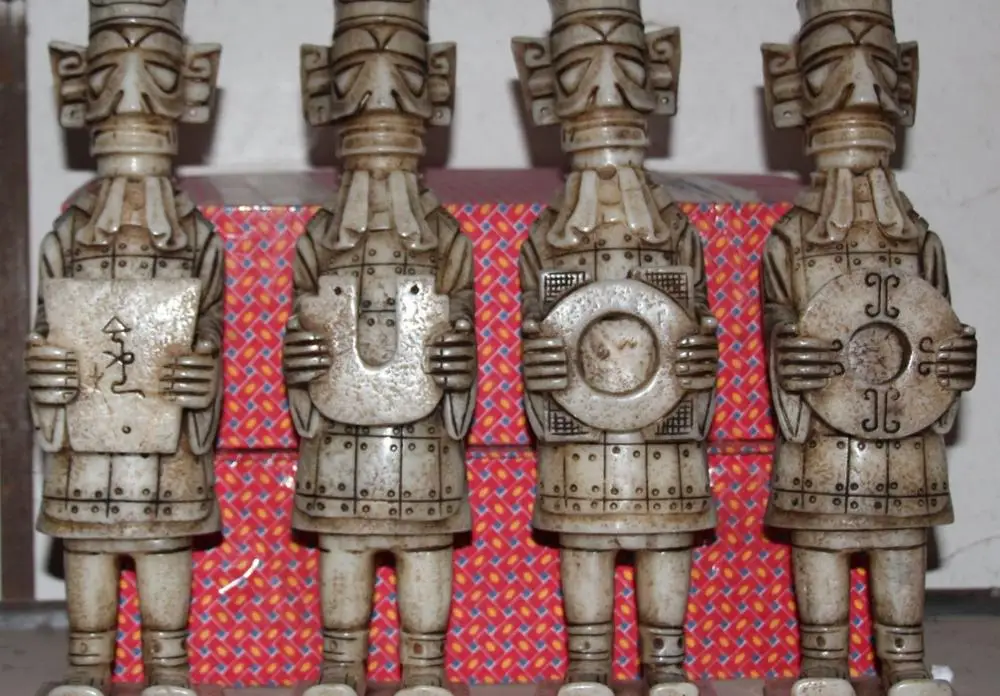 

14" Rare Old Jade Dynasty Stand 4 Enlisted man warrior Statue Set