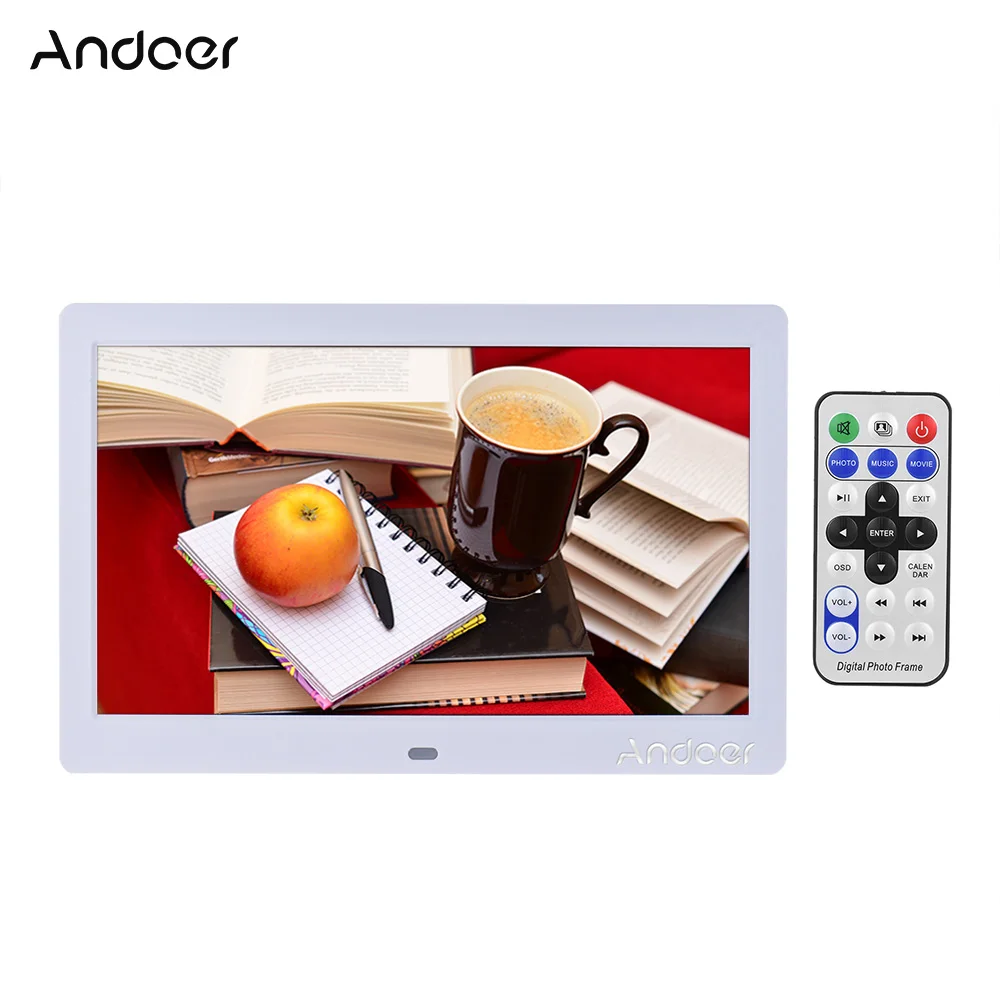Andoer цифровая ЖК-фоторамка рама 1" HD широкий Экран фоторамка высокого Разрешение часы видео плеер MP3 MP4 с пультом дистанционного управления Управление