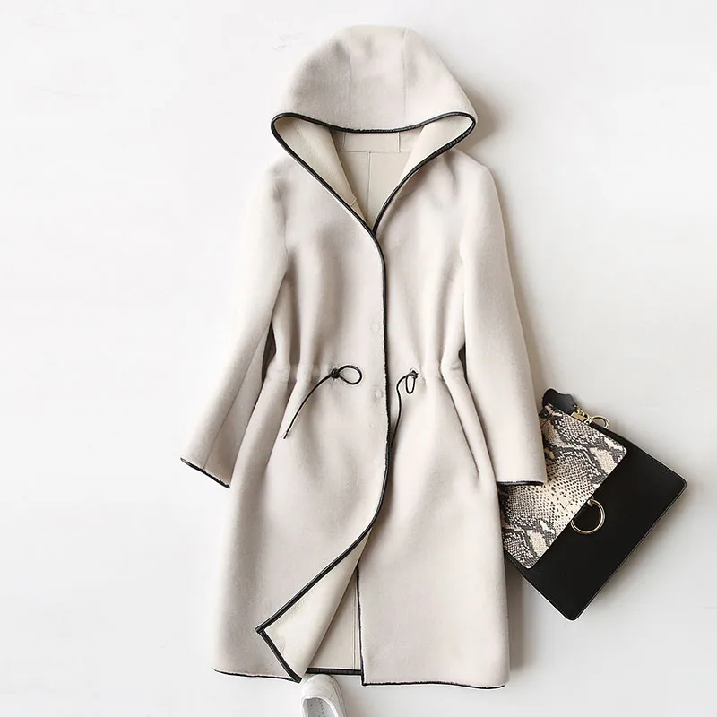 AYUNSUE новое шерстяное пальто с натуральным мехом для женщин, зимние куртки и пальто из овчины, длинное пальто с капюшоном из искусственной кожи с подкладкой 17952 WYQ757