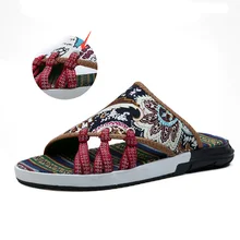 Летние легкие мужские шлёпанцы тренд персональный, шикарный перетащите для мужчин Национальный стиль модные повседневные сандалии Нескользящие обувь для пляжного отдыха 296