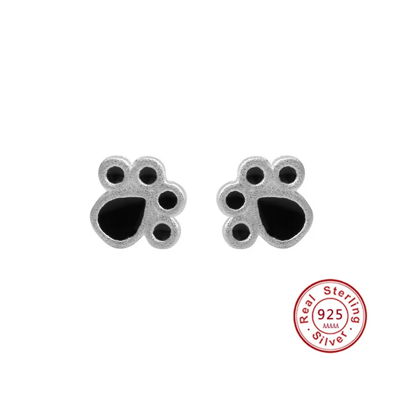 

simulation Dog Paw Footprint 925 sterling silver korean Stud Earrings gifts For Women jewel Chidren Kids Cute Animal Jewelry