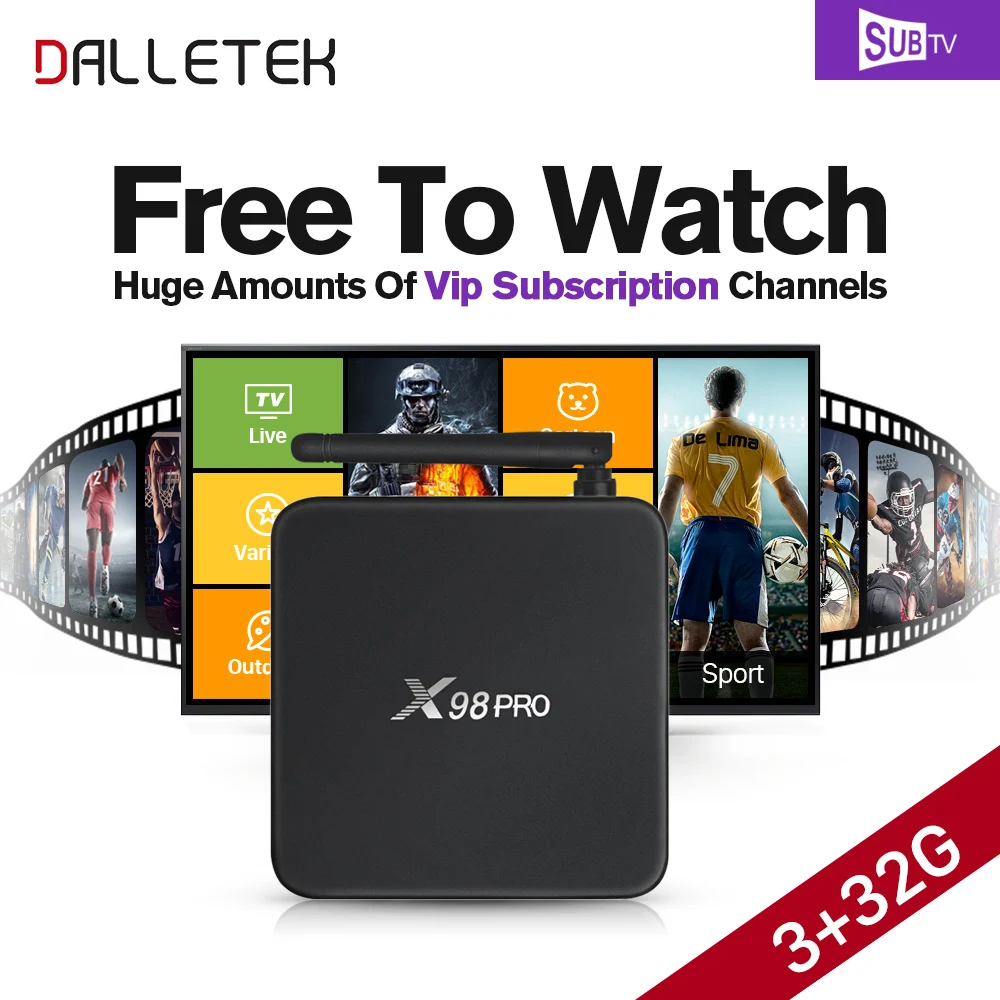 

Dalletektv 3GB S912 X98PRO Android 6.0 Smart TV Box 1 Year SUBTV IPTV Subscription French Sweden Brasil Arabic IPTV Box