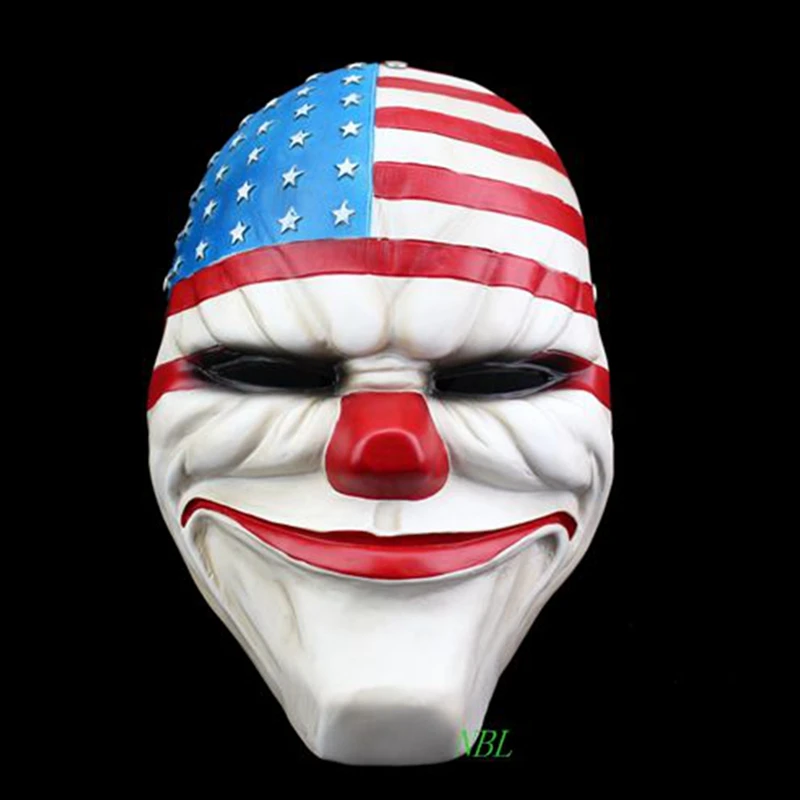 

Payday 2 Dallas US Flag Clown Mask Halloween Masquerade Party Cosplay Carnival Resin Masks America National Funny Pay Day Adult