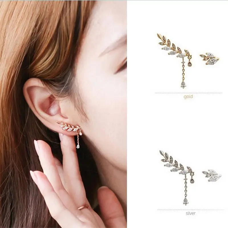 

1 Pair Asymmetric Ear Row Clip Earrings without Piercing Leaves No Pierced Ears Clip Earring Fashion Jewelry