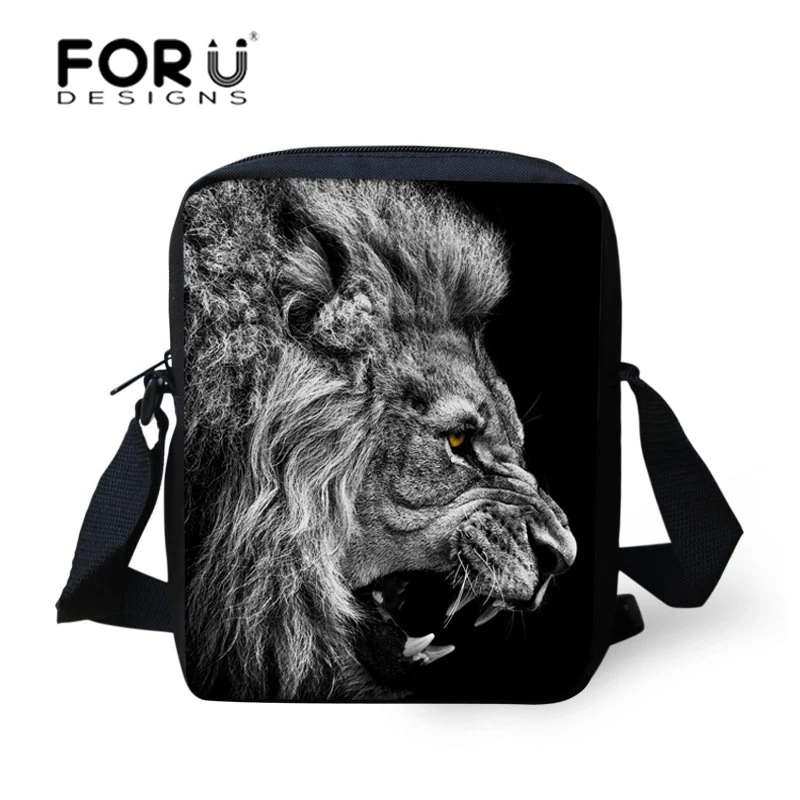 FORUDESIGNS Men Messenger Bags Black Casual Male Crossbody Bags Tiger Leopard Lion Printing Small Shoulder Bag Bao Sac Homme New