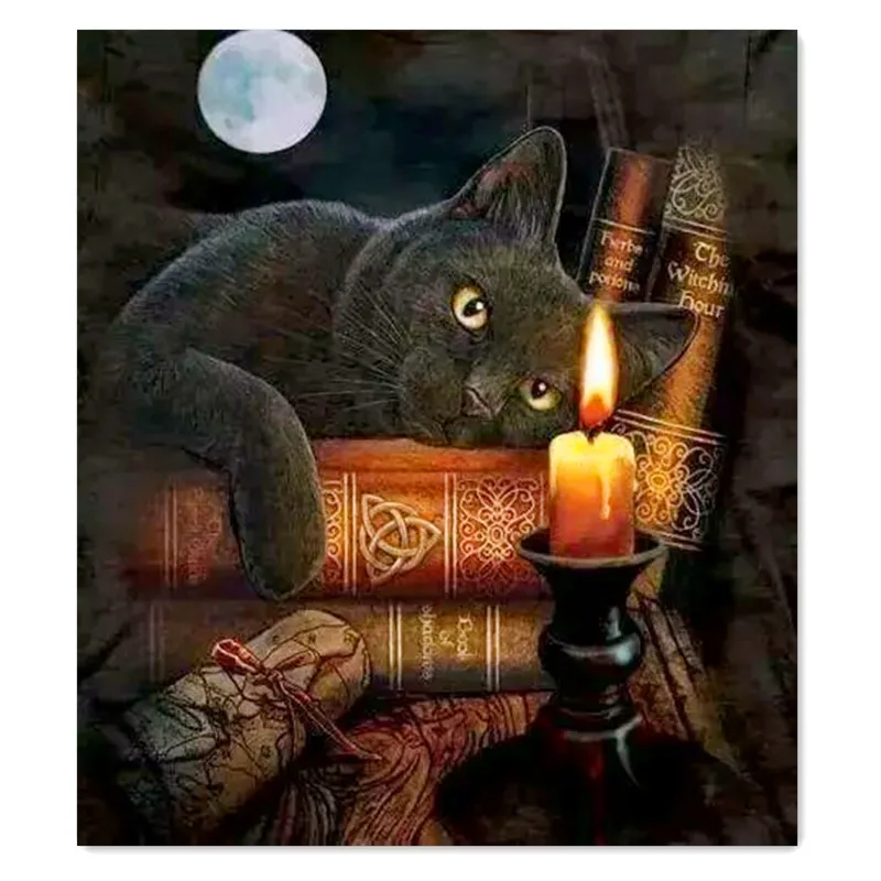 

flower Full Square 5D DIY Diamond Painting Black Cat Moon Round Drill 3D Embroidery Cross Stitch Mosaic pictures of rhinestones