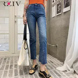 RZIV летние женские джинсы повседневные однотонные нестандартные узкие джинсы