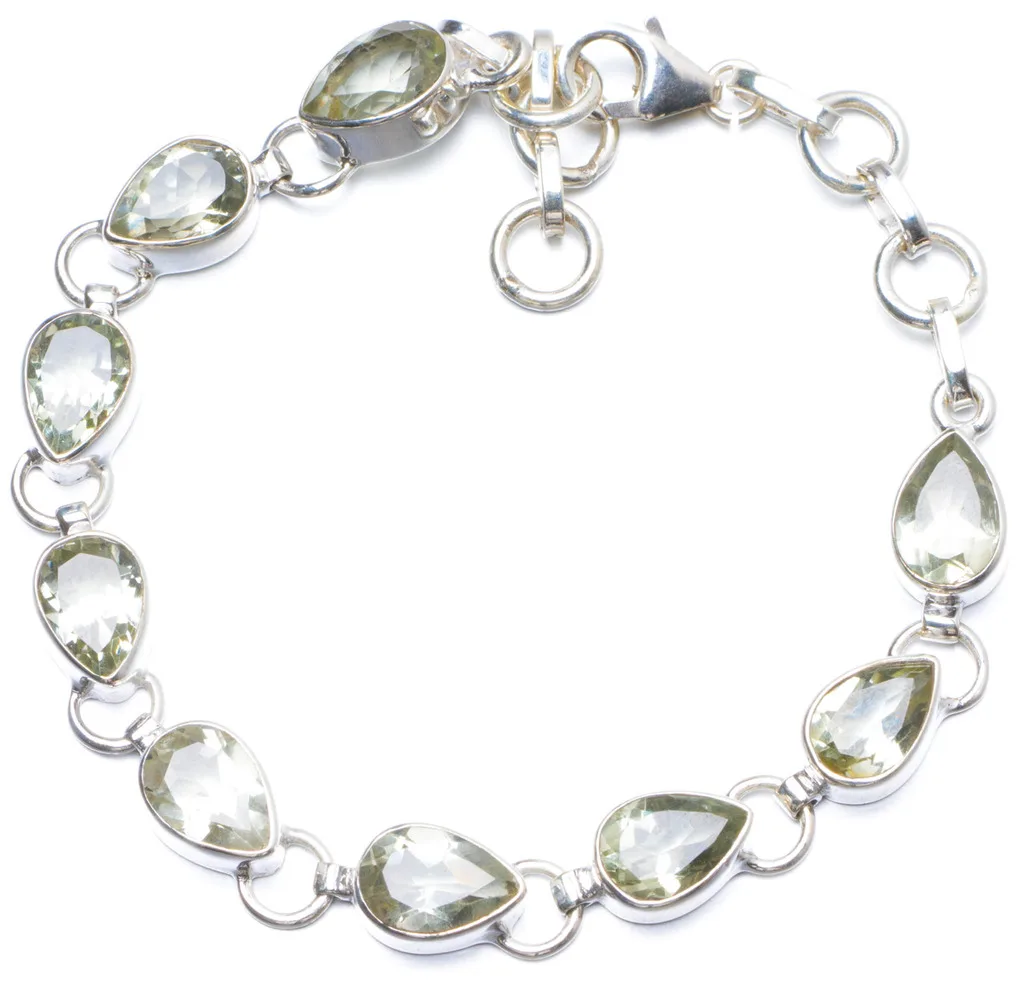 

Natural Green Amethyst Handmade Unique 925 Sterling Silver Bracelet 6 3/4-7 1/2" Y0139