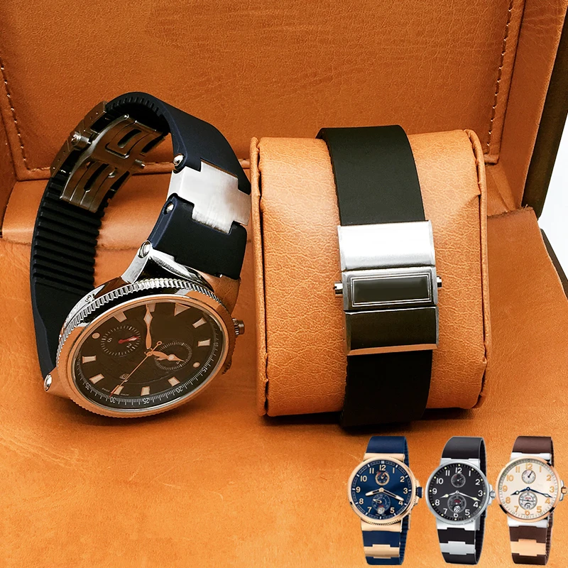 

TJP Brands 25x12 Blue Black Brown Waterproof Rubber Watchbands Stainless Steel Fold Buckle Watch Strap For Ulysse MARINE Nardin