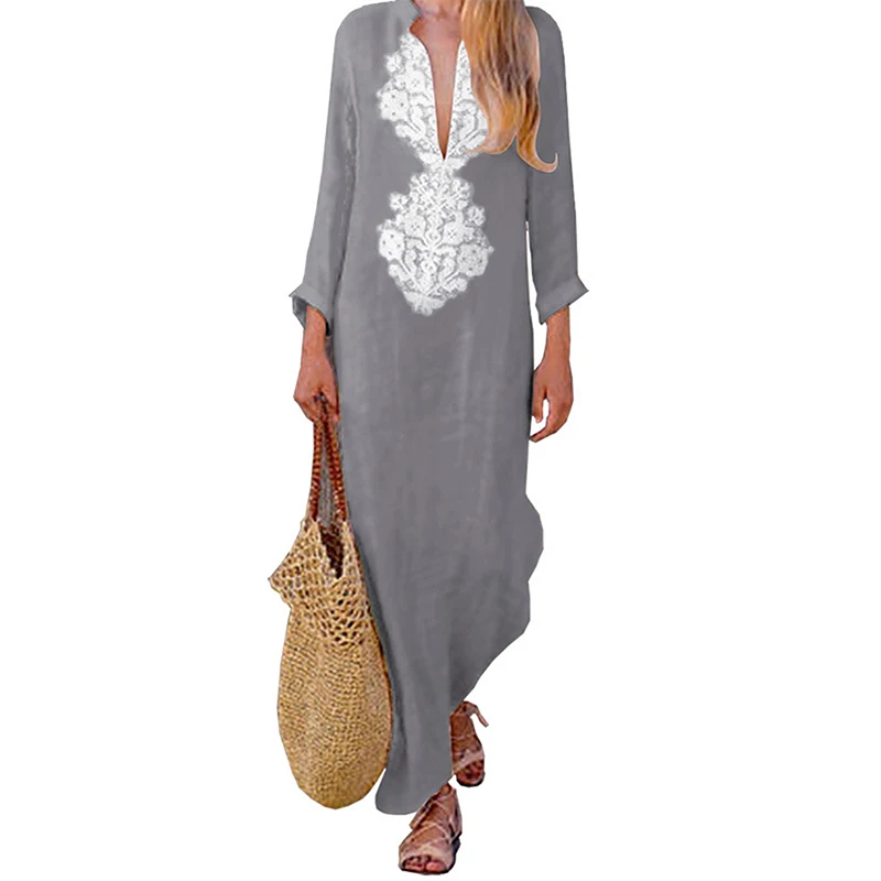 New 2018 Autumn Beach Boho Women Dresses Printed Maxi Long Dress Long Sleeve Sexy  V Neck Elegant Casual Party Vacation Vestidos