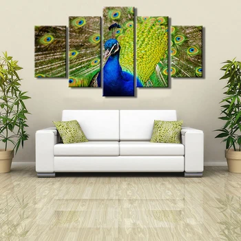 

Posters and Prints Wall Art Canvas Painting 5Panels The Peacock Spreads Its Tail Pictures for Living Room Wall Home Decoration