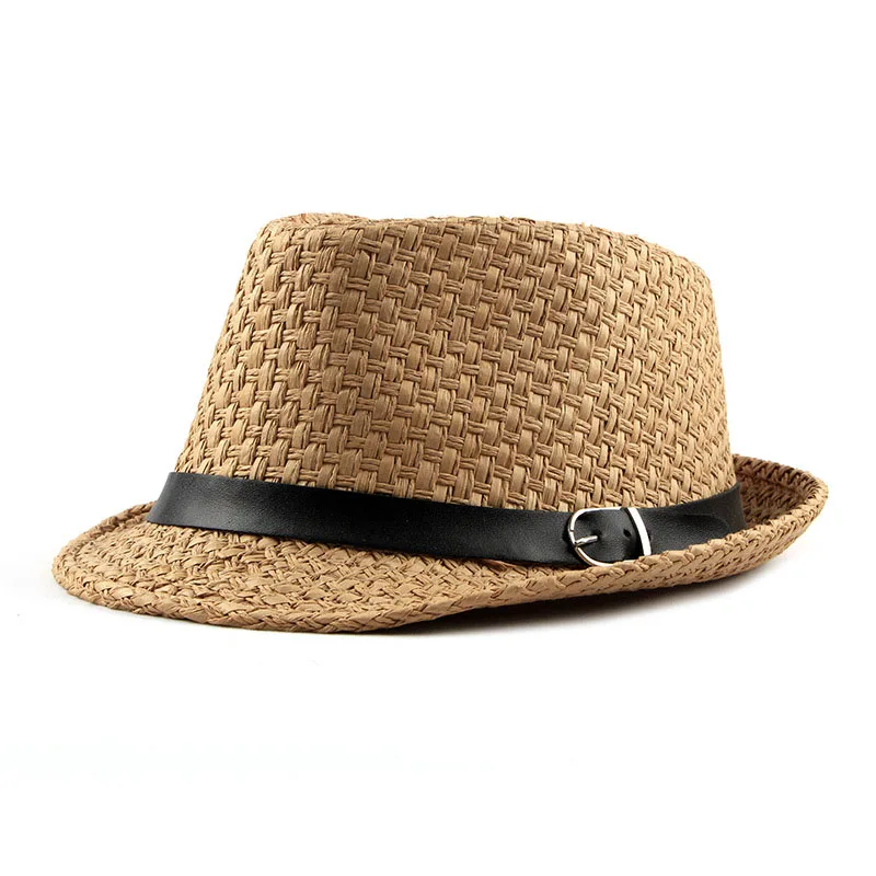 Фибоначчи летний ремень соломенные федоры сплошной цвет мода Манхэттенский структура Гангстер джаз шляпа для мужчин и женщин шляпа - Цвет: Хаки