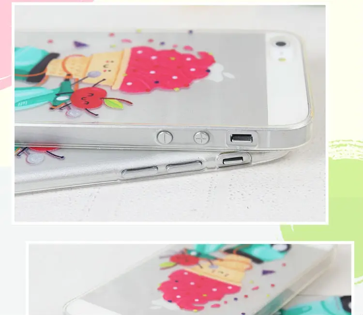 Чехол для мороженого с принтом для Apple iPhone 5 5S 6 6S 7 8 чехлы для телефонов 3D Роскошные Макарон мультфильм Стиль Прозрачный чехол