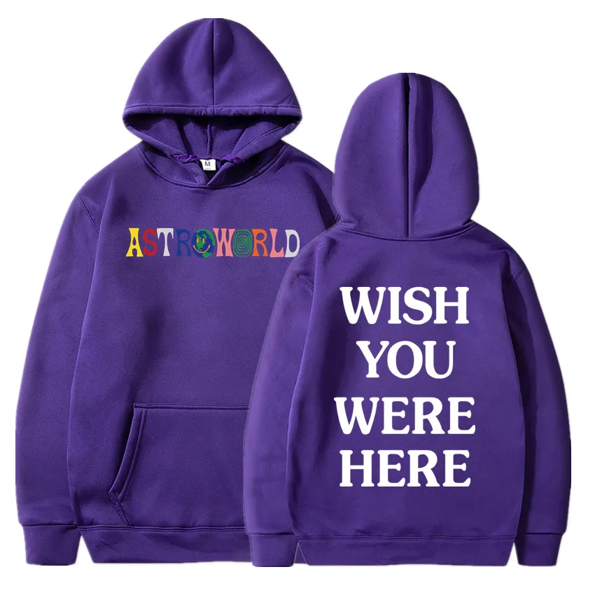 Трэвисс Скотт ASTROWORLD WISH YOU WAS HERE толстовки модные буквы ASTROWORLD Толстовка уличная Мужская Женская пуловер Толстовка - Цвет: Purple155-157