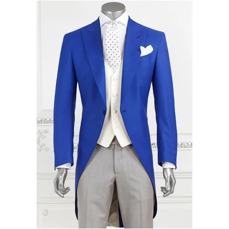 300 Custom Made New Style Tailcoat Groom Blue Men Wedding Tuxedo Formal Suits WeddingProm Men Suits (Jacket+Vest+Pants) Y300