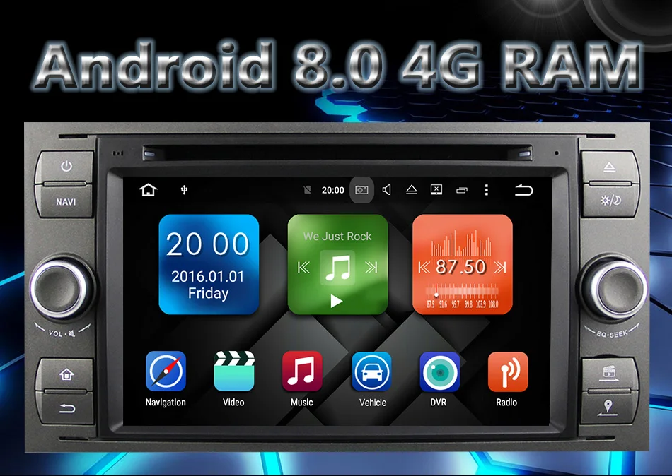 Cheap Eunavi 2 Din Android 9.0 Octa 8 Core Car DVD Player GPS Navigation WIFI 4G for FORD S-Max Kuga Fusion Transit Fiesta Focus II 1