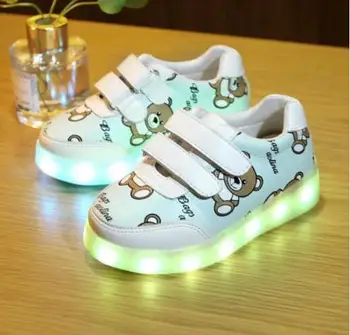 

2018 Autumn Size 22-30 Luminous Sneakers 7 Colors Flashing USB Charging Kids Shoes with Light Up Led Sneakers Bear Girl Shoe