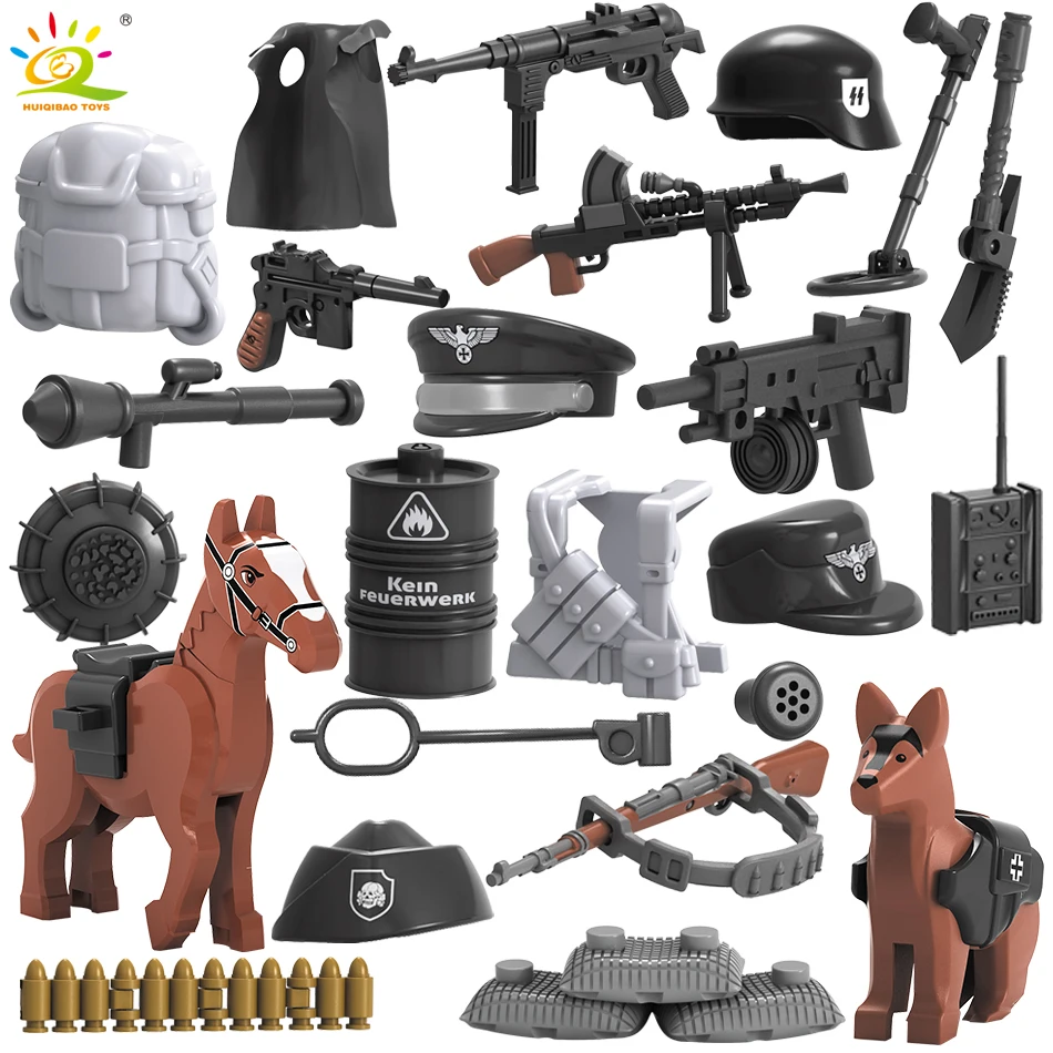 6PCS/set WW2 SS German Army Soldiers Guns Weapons Military Building Block Compatible Legoed Figures Bricks Toys For Children boy