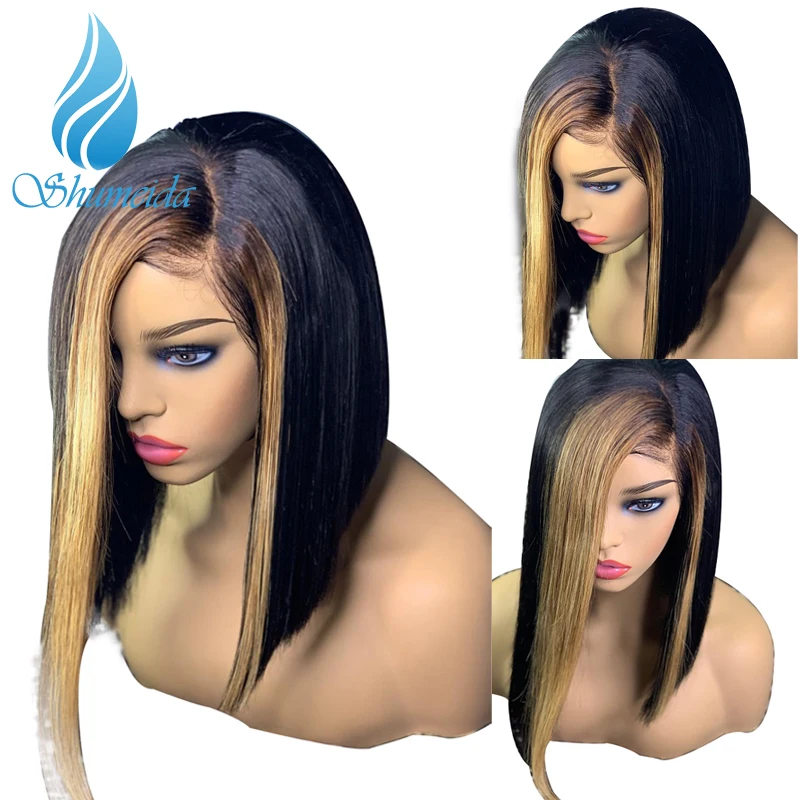 SHD выделяет Синтетические волосы на кружеве парики предварительно сорвал бразильский причёска Боб с прямыми волосами Парики Для женщин 100%