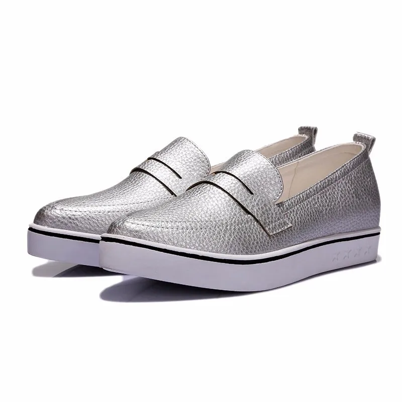 ESVEVA/универсальная модная женская обувь белого цвета, размеры 34-40 простая обувь на платформе и низком каблуке женская повседневная обувь из искусственной кожи с острым носком - Цвет: Серебристый