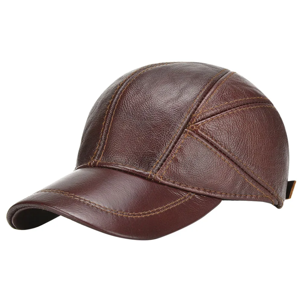 Men Cap Warm Winter Baseball Caps Genuine Leather Adjustable Hat with Ear Flaps Adult Solid Color Fashion Casual Men hat 3 Color