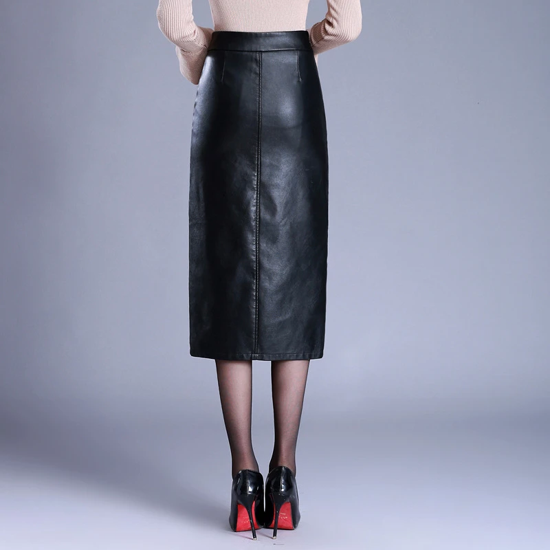 Новинка, Женская осенне-зимняя облегающая юбка из искусственной кожи с высокой талией, женская сексуальная Длинная юбка-карандаш из искусственной кожи, большие размеры 4XL, O334