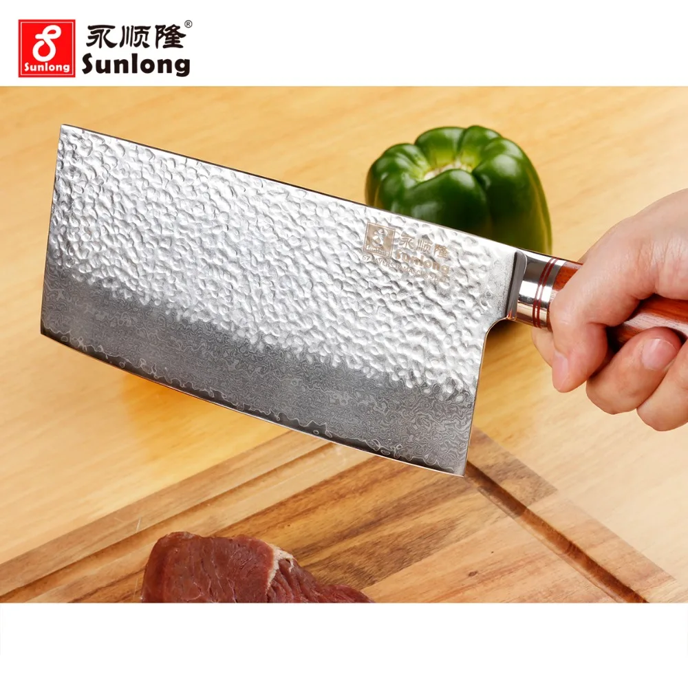 

Sunlong 7 inch Chef Knives Damascus steel Chinese Cleaver VG10 steel core Vegetable knife/Meat Knives free shipping/Keukenmes