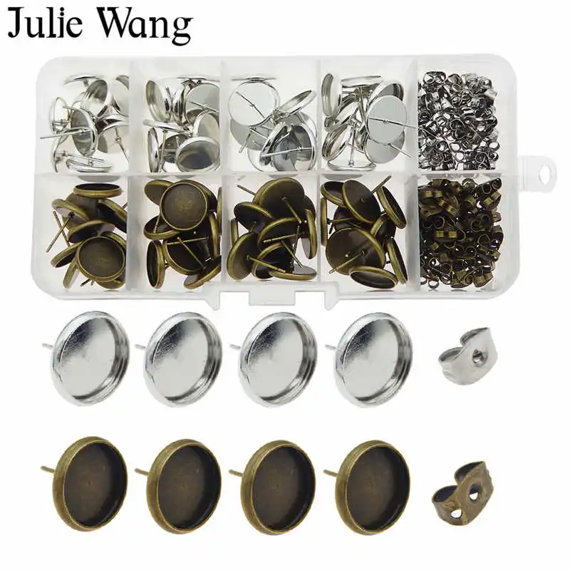 

Julie Wang 160PCS/Box Stud Earring Base 12mm Cabochon Setting Earring Back Accessory Set Metal Earrings Jewelry Making